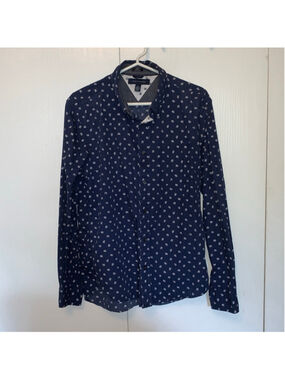 Men's Tommy Hilfiger Slim Fit Button-Up Shirt Blue/White Size Large